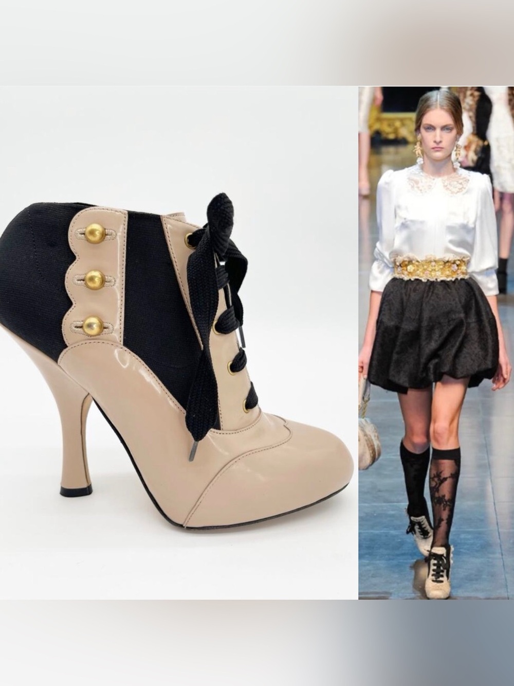 Dolce & Gabbana Fall 2012 Runway Blush Nude Leather Lace-Up Ankle Boots IT 36